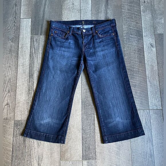 NWOT! 7 For All Mankind, Women’s Dark-Wash, Cropped, Wide-Leg, “Dojo” jeans. 29W - Picture 1 of 7
